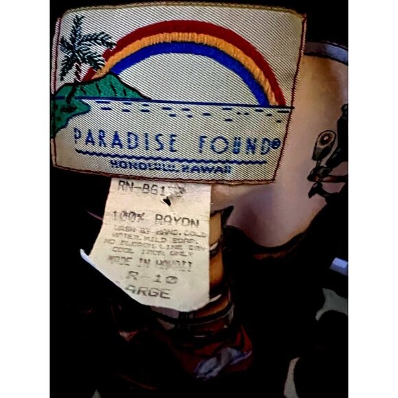 Paradise Found Mens Vintage Hawaiian Button Up Shirt Large Pocket Jazz Music USA - Picture 7 of 8